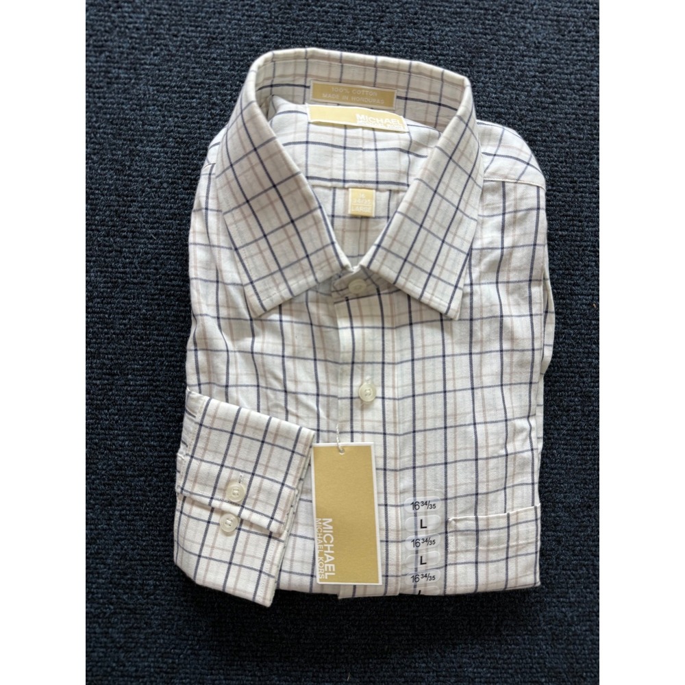 Michael Kors Mens Plaid Dress Shirt Long Sleeve Button Down Mineral 16 34/35 L